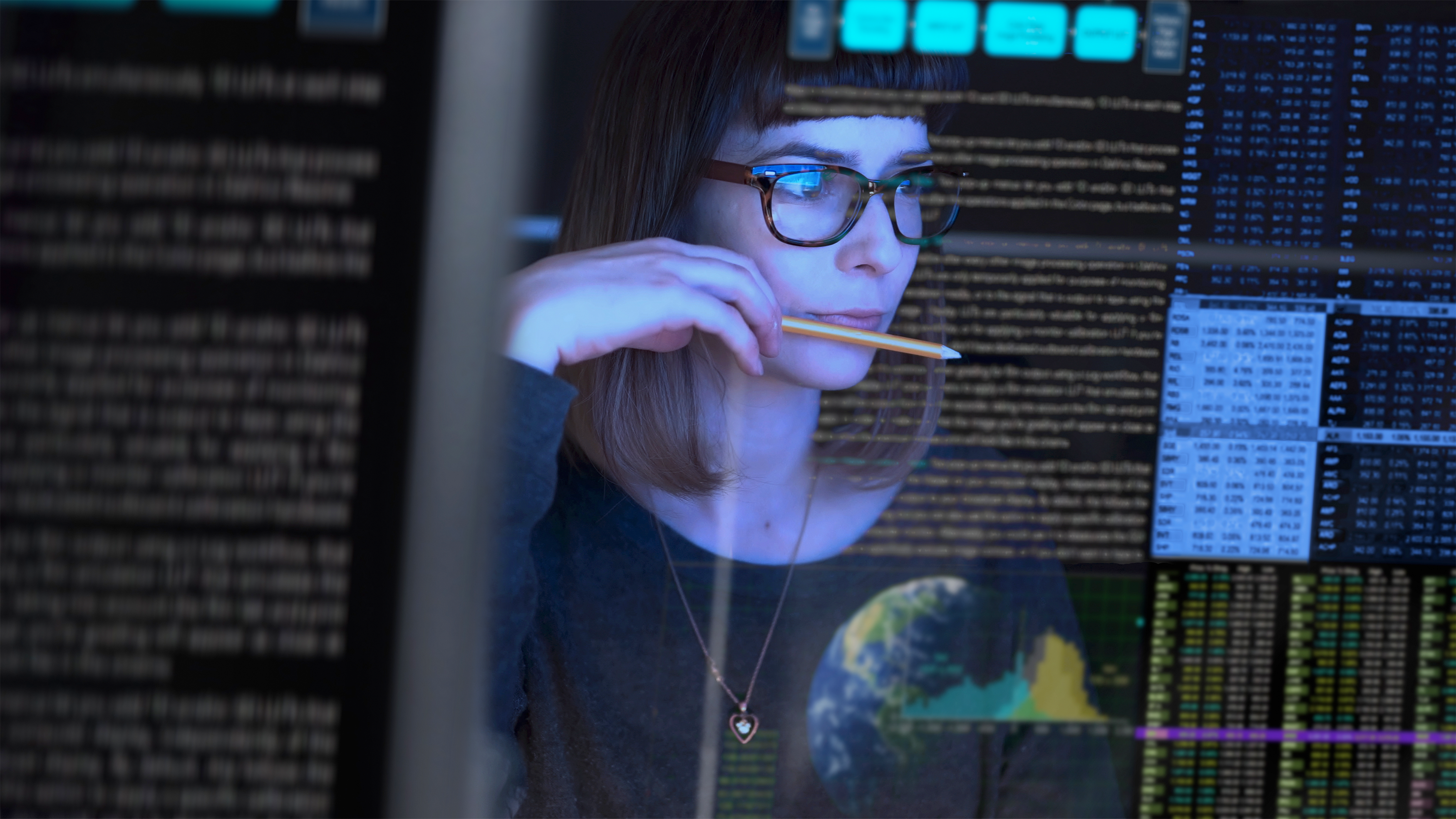 Woman concentrating on her cyber data